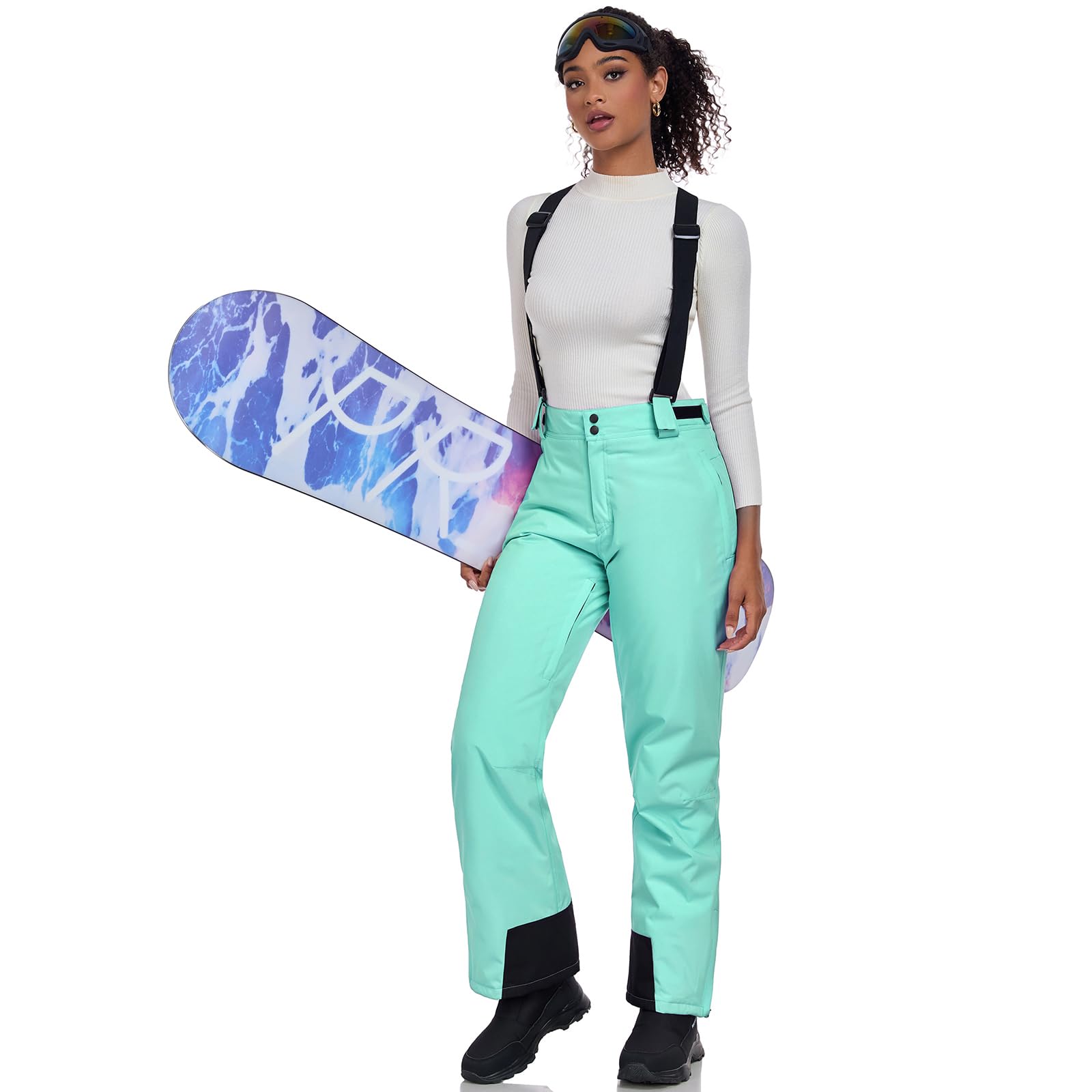ALSOGO Isolierte Schneehose für Damen, Winter, warm, Skihose, Outdoor, wasserdicht, Snowboard-Lätzchen mit abnehmbarem Hosenträger