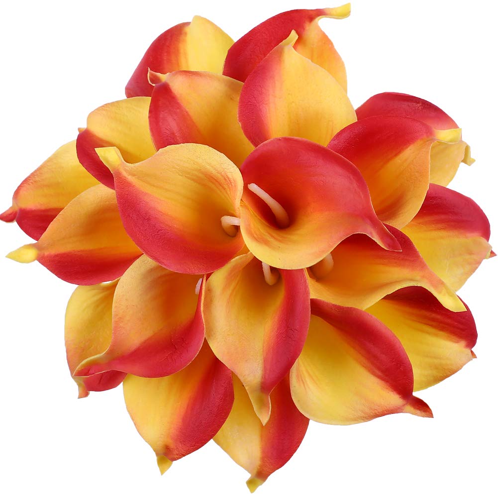 Calla Lily Bridal Wedding Bouquet Head Lataex Real Touch Flower Bouquets (20, Yellow Red)