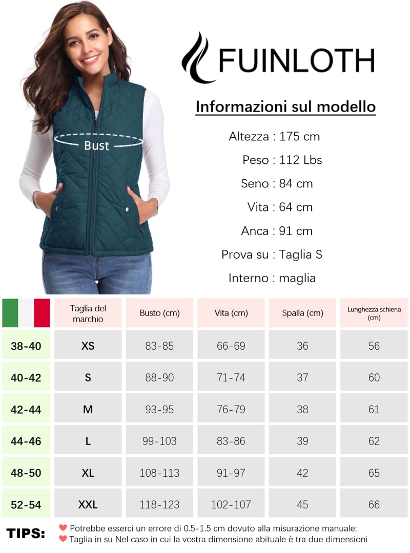 fuinloth Gilet Donna Smanicato Invernale Panciotto Dritto Collarei Giacche Ultraleggeri Senza Maniche Giacca con Tasca con Cerniera