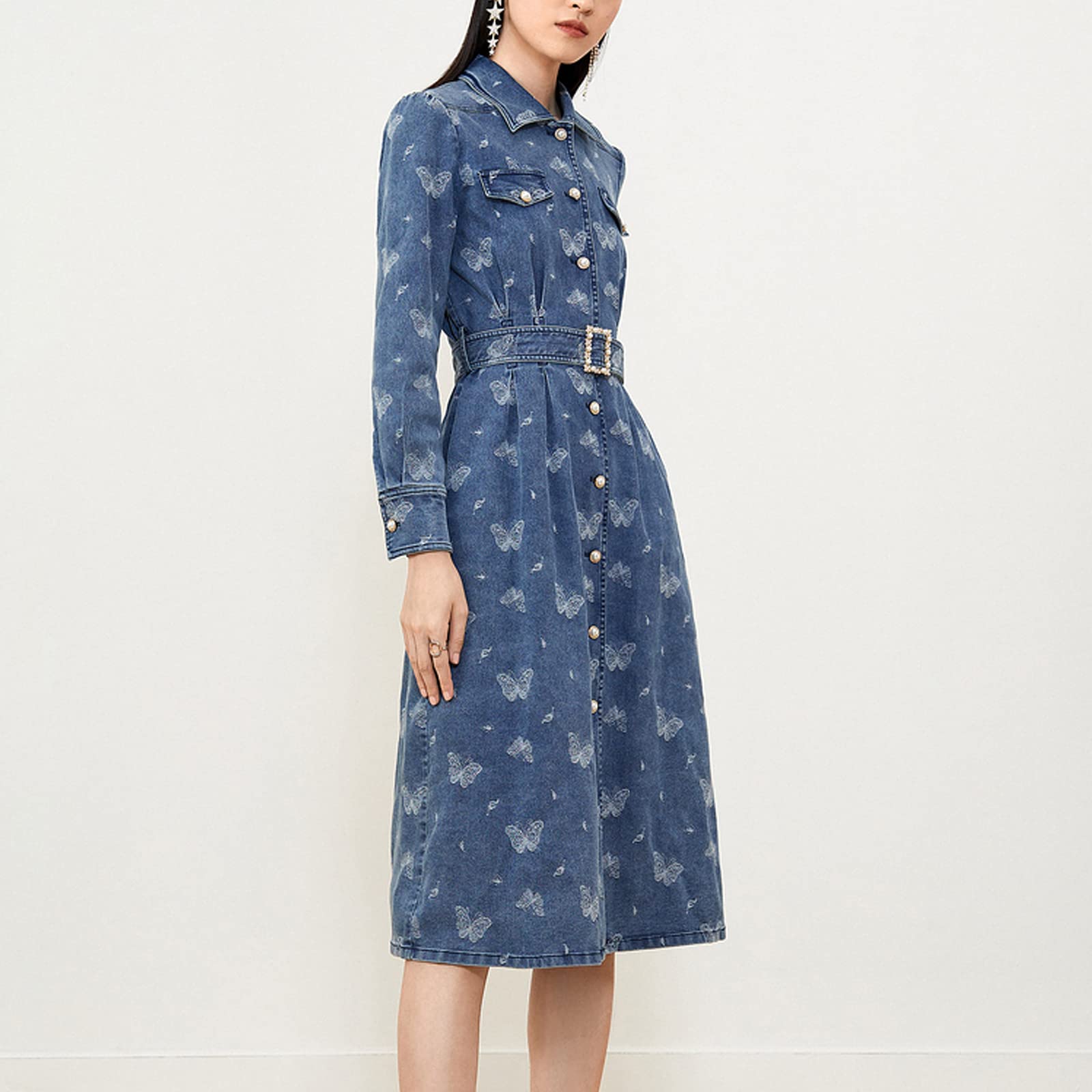 Tela vaquera para coser 100% algodón, tela vaquera fina, patrón de mariposa, tela estampada para ropa de verano, tela de costura creativa para manualidades, disfraces y decoración del hogar (tamaño: