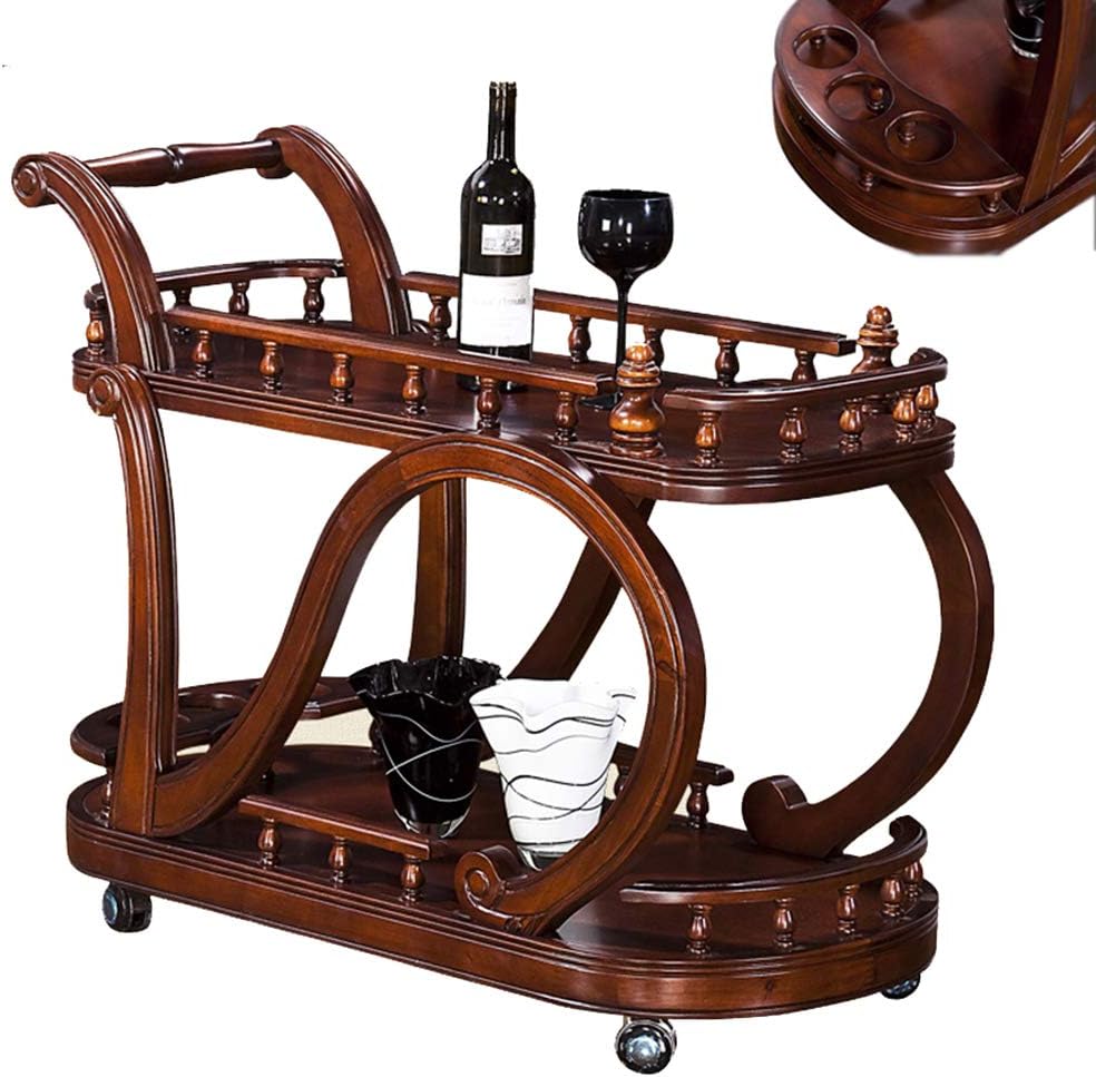 Kitchen cart Bar Cart for Home, Solid Wood Birch, Handrail