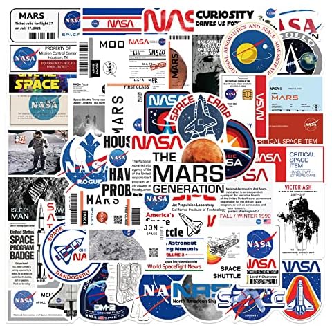 NASA Space Stickers for Kids Water Bottle, 50pcs Cool Astronaut Vinyl Waterproof Stickers for Teen Girl Boy Laptop Skateboard Phone Computer Luggage Bike Helmet Cover