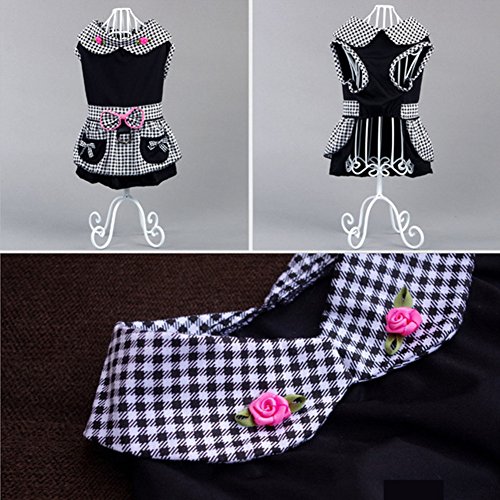 Vestido para perro con anillo para correa, estilo sirvienta a cuadros negro #4 miniatura 2