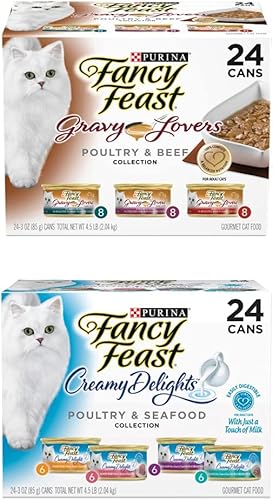 Purina Fancy Feast Paquete variado de alimentos húmedos para gatos con salsa para amantes de las aves de corral y la carne de res, colección de