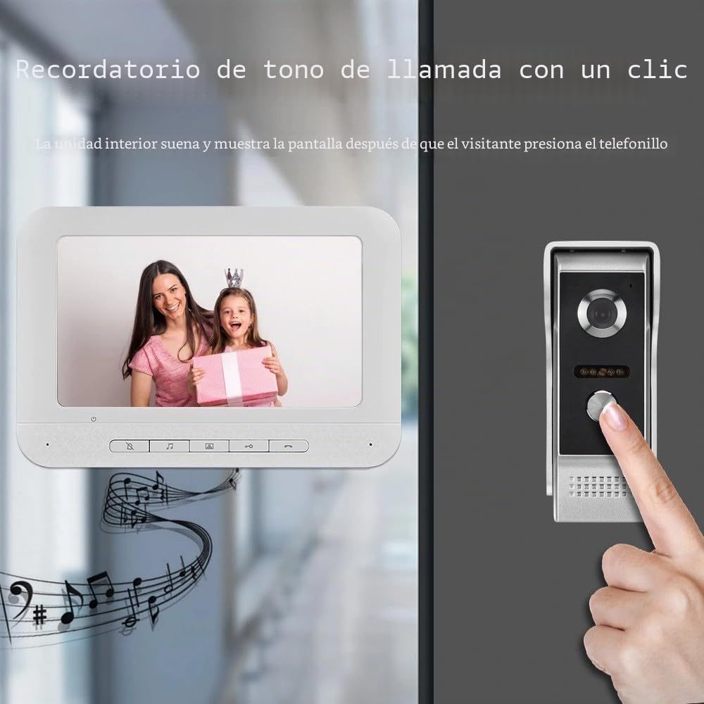 Timbre de video con visión nocturna de alta definición, audio bidireccional, video HD, IP64 resistente a la lluvia, monitor de 7 pulgadas, batería de gran capacidad, timbre de video con monitor