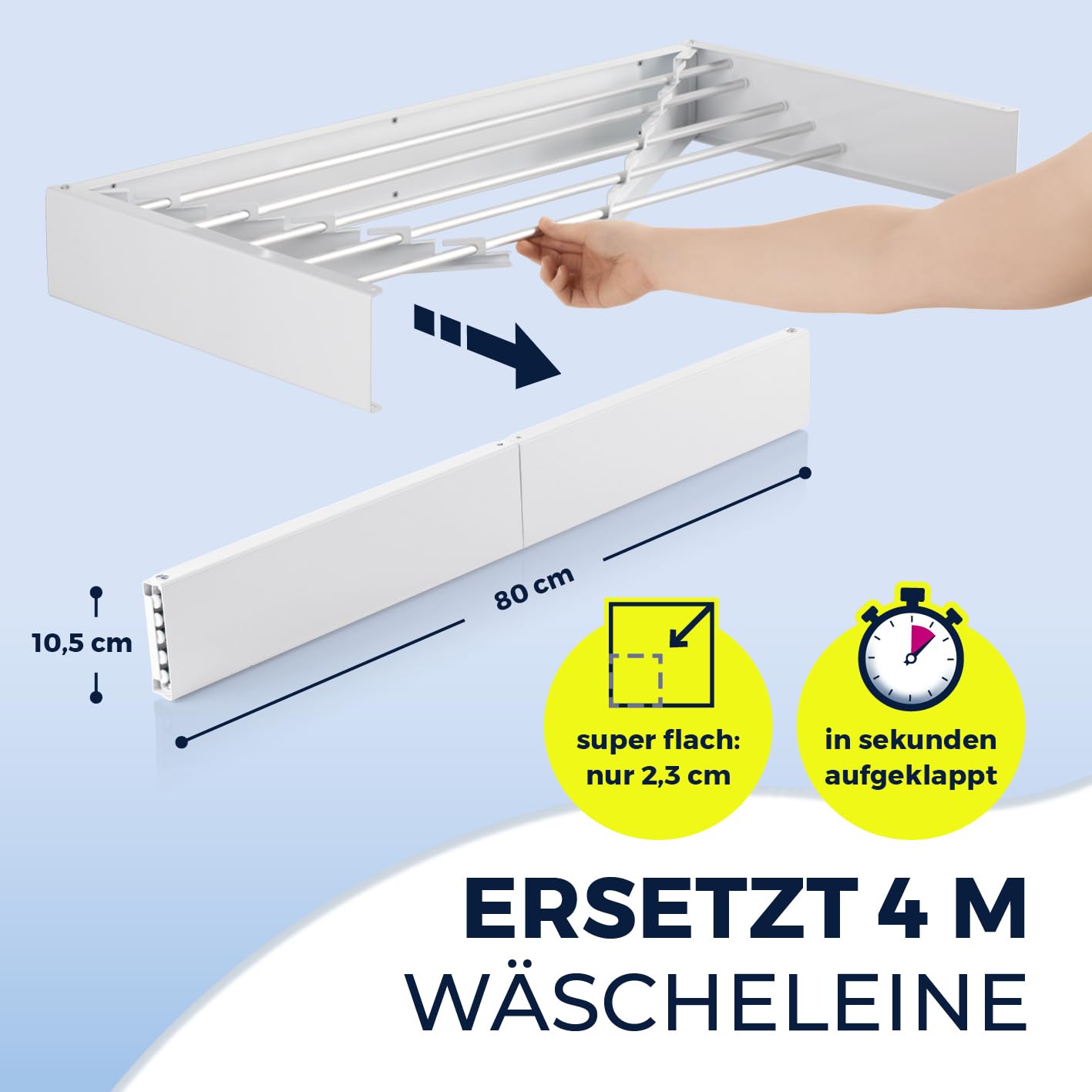 EASYmaxx Wandwäschetrockner 400 | Wandtrockner – platzsparend & ausziehbar | 80 cm x 40 cm x 10,5 cm | 4m Trockenlänge | Wäscheständer für stromloses Trocknen drinnen und draußen