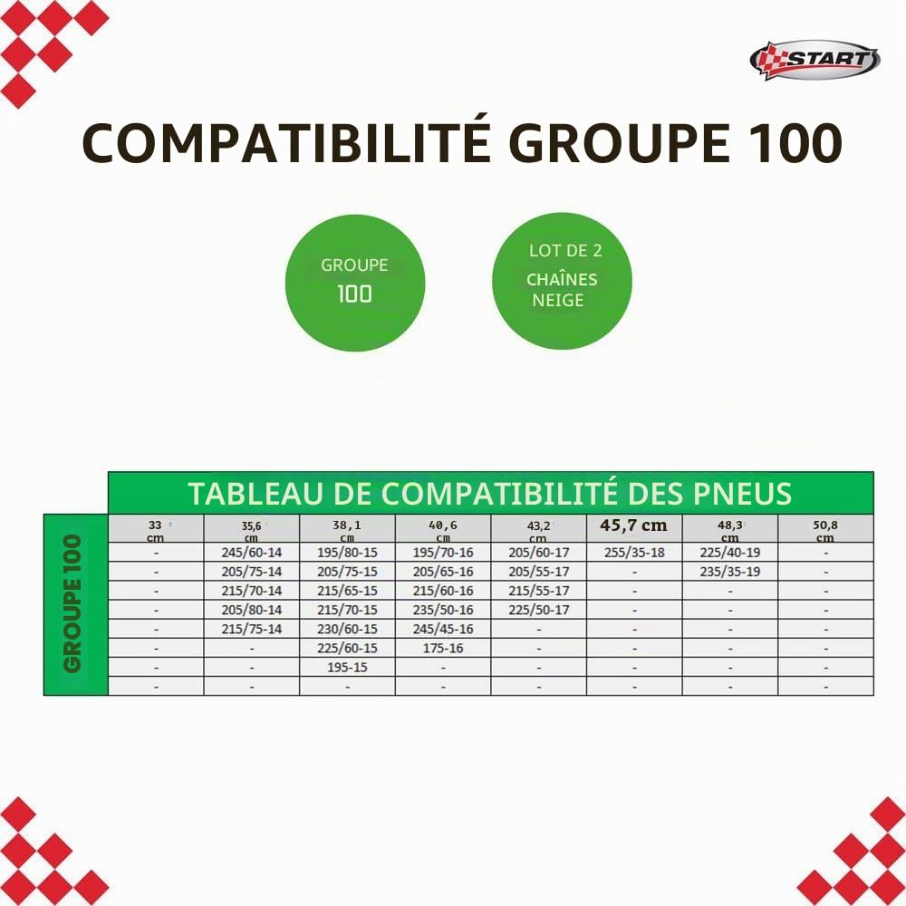 Jeu de 2 pièces chaînes à neige voiture - 9 mm - groupe 100