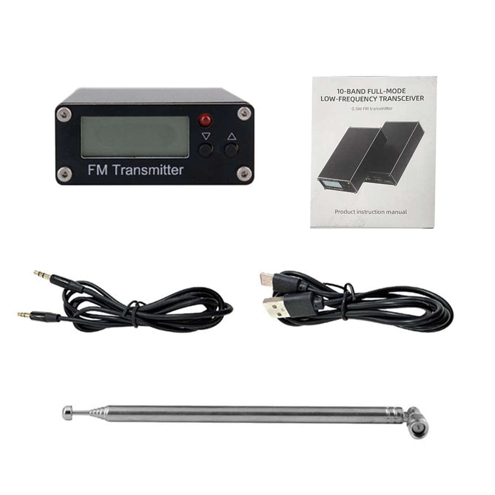 Jectse Module émetteur FM Numérique, émetteur Stéréo FM 2000 M 500 MW, Connecteur 3,5 Mm, Port USB C, pour Petite Station de Radio Téléphone PC MP3 (Black)