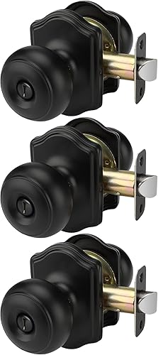 Haidms Paquete de 3 pomos de puerta negros mate para interiores, pomos de puerta interior de privacidad para dormitorio o baño, accesorios clásicos