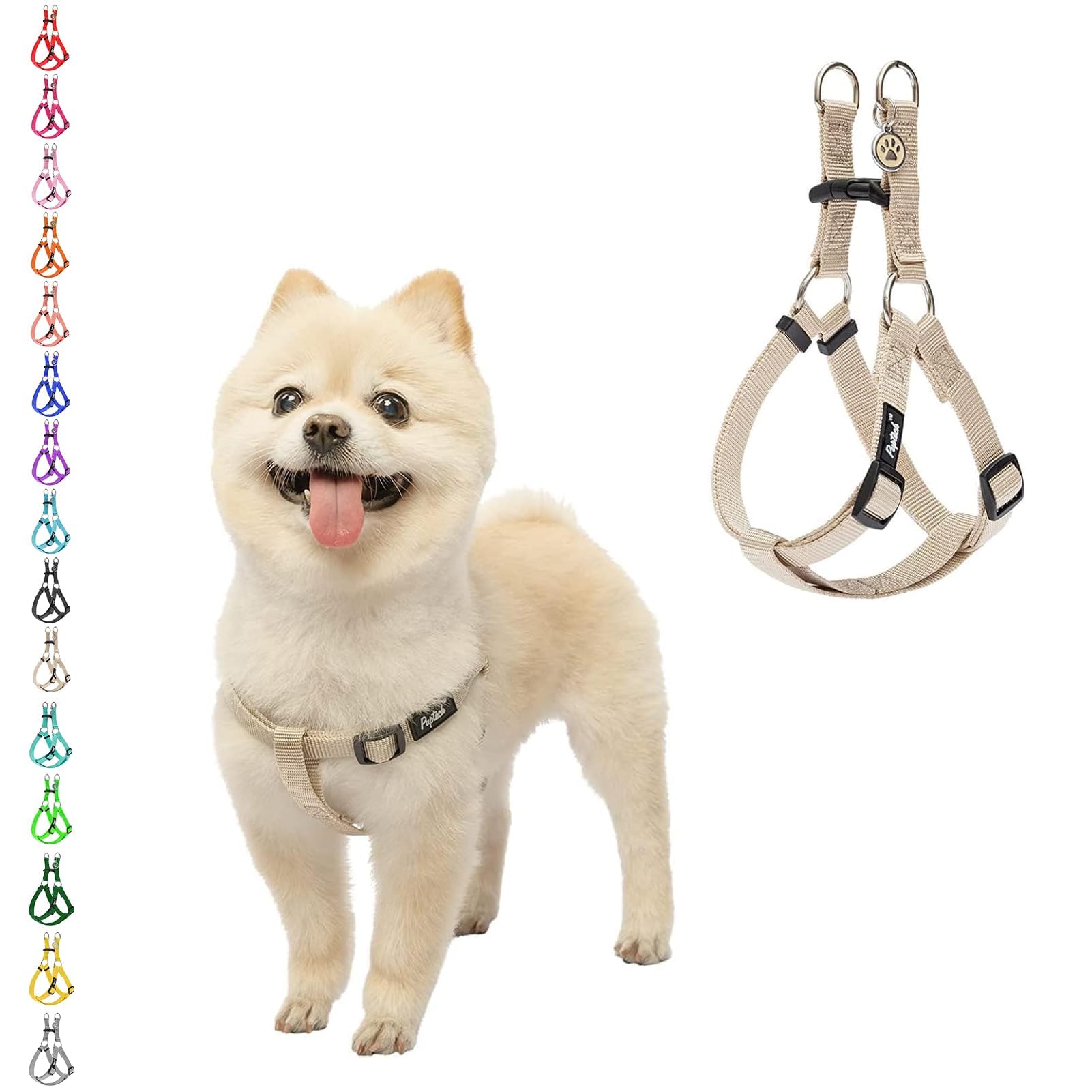 PUPTECK No Pull Dog Harness Soft Adjustable Basic Nylon Step in Puppy Vest Outdoor Walking with ID Tag Cream