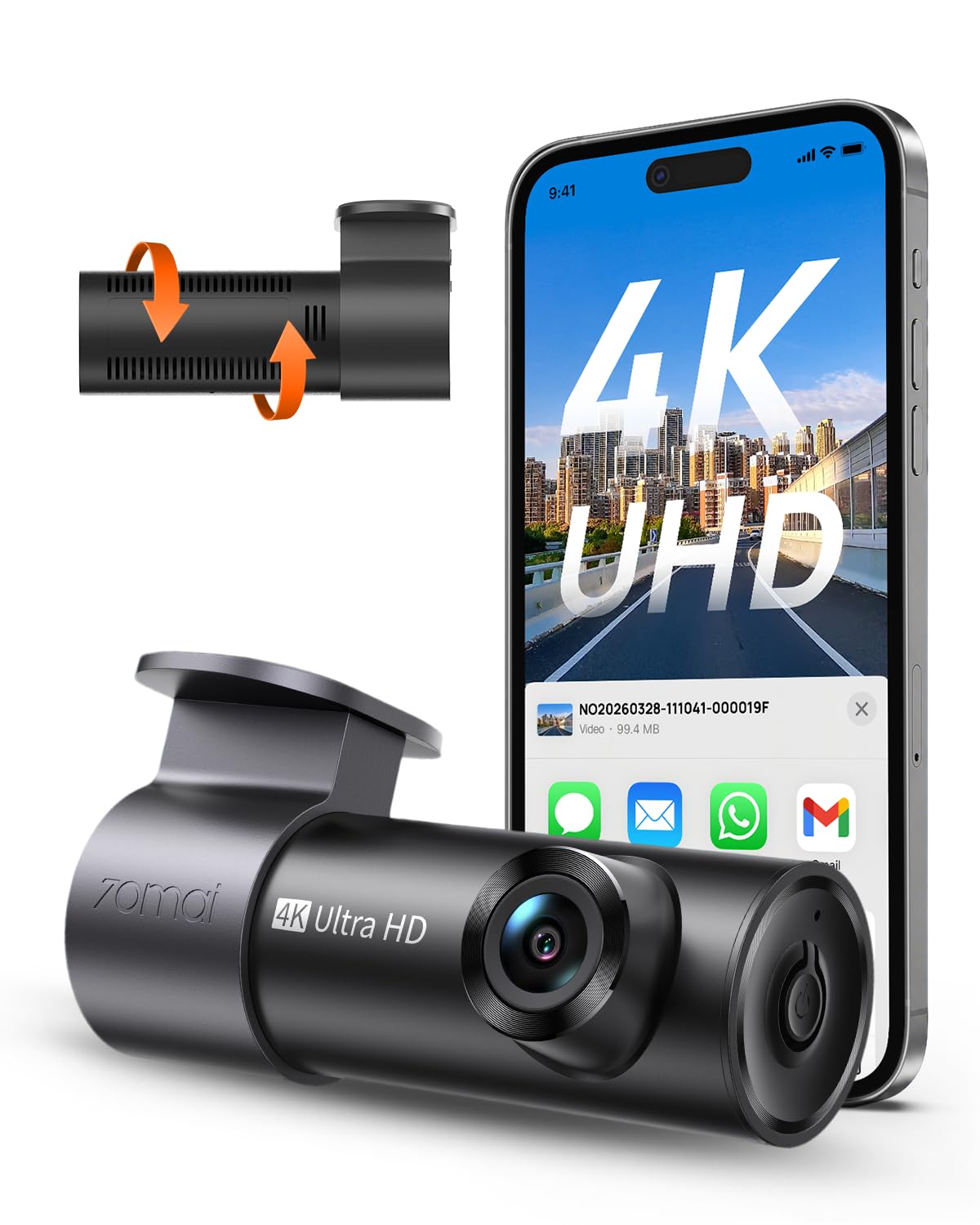 70mai Dash Cam M310 Plus 4K Telecamera Auto Mini Monitoraggio Parcheggio
