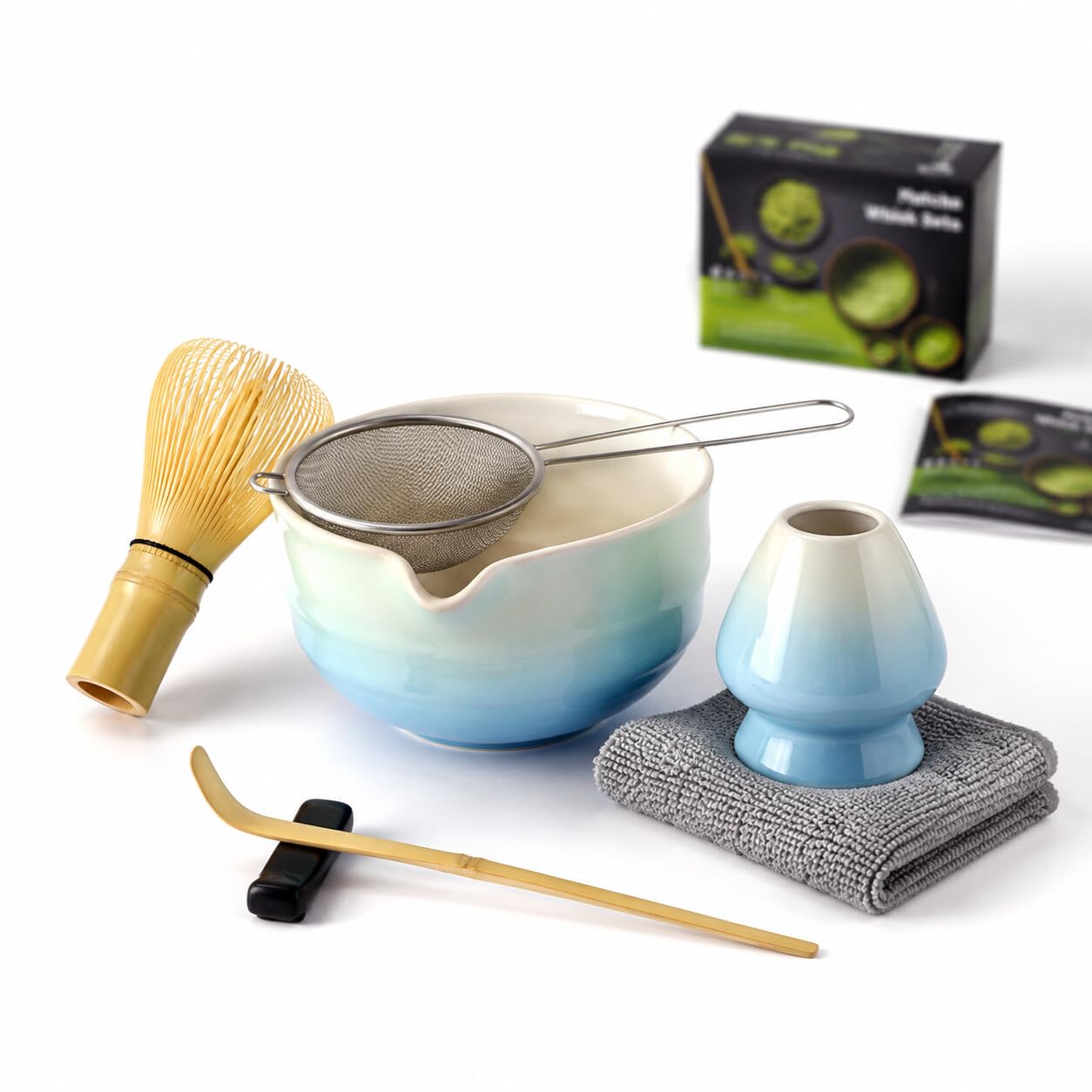 7‑Pcs Matcha Whisk Set, Japanese Tea Ceremony Gift Set, Gradient Blue