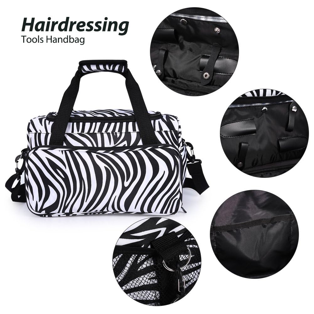 Profi Friseurtasche, Zebra Salon Werkzeugtasche Friseurtasche mit Schultergurt Zubehörtaschen Anpassbare Innenausstattung - ideal für Blow Dryers Haarglätter Lockenwickler Abteilklammern Haarbürste