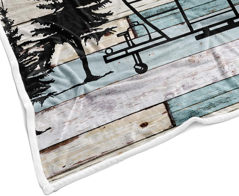 Camper Throw Blanket, Happy Camper Throw Blanket, RV Throw Blanket All Season Warm Blankets Soft Flannel Throws Blanket for Sofa Couch, Rustic Trailer Camper Throw Blanket, 60X90inches, Black