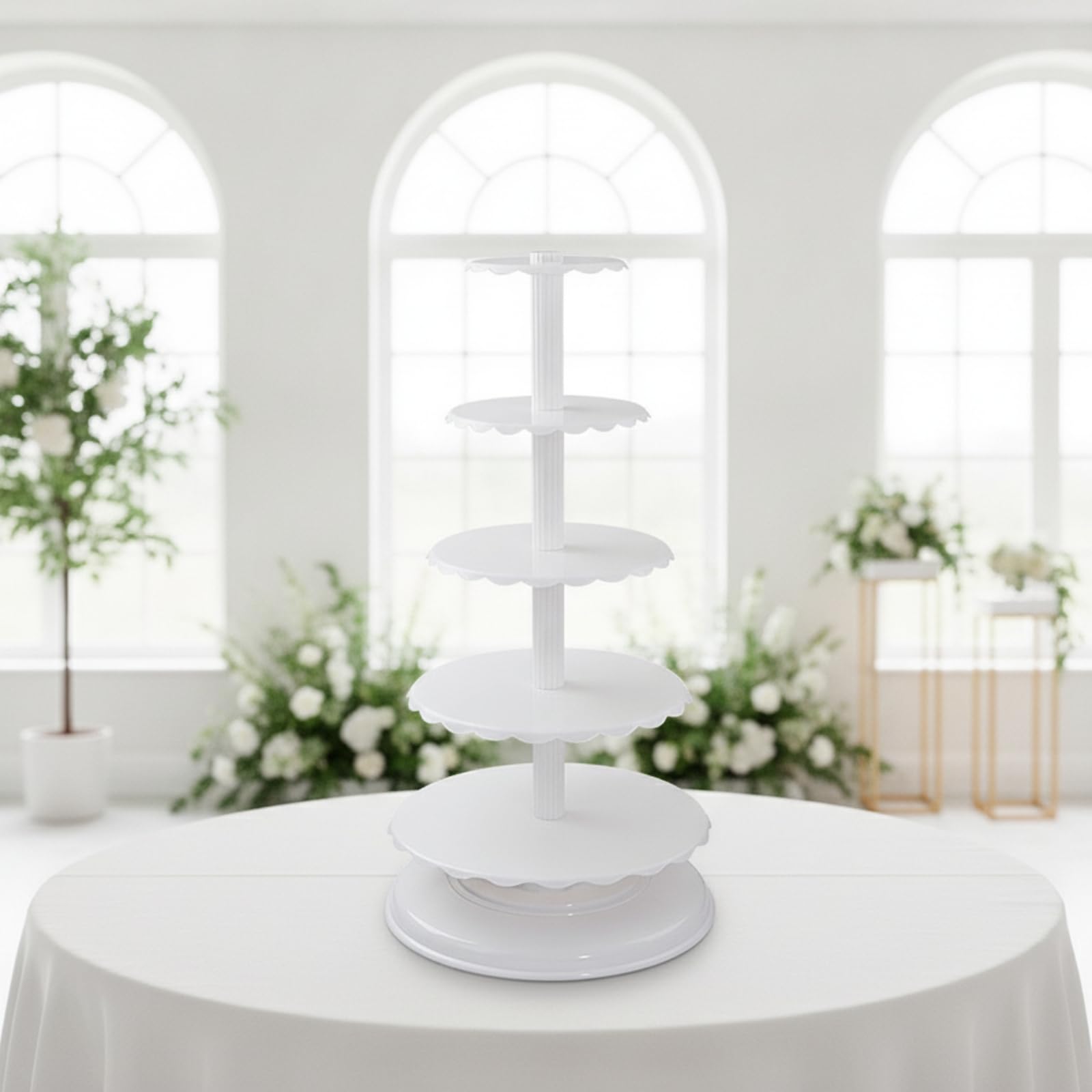 MagiDeal Support à Gâteaux à Six Niveaux avec Plaques Graduées en Plastique Blanc Robuste pour Présenter sserts et Pâtisseries Lors Mariages et Réceptions