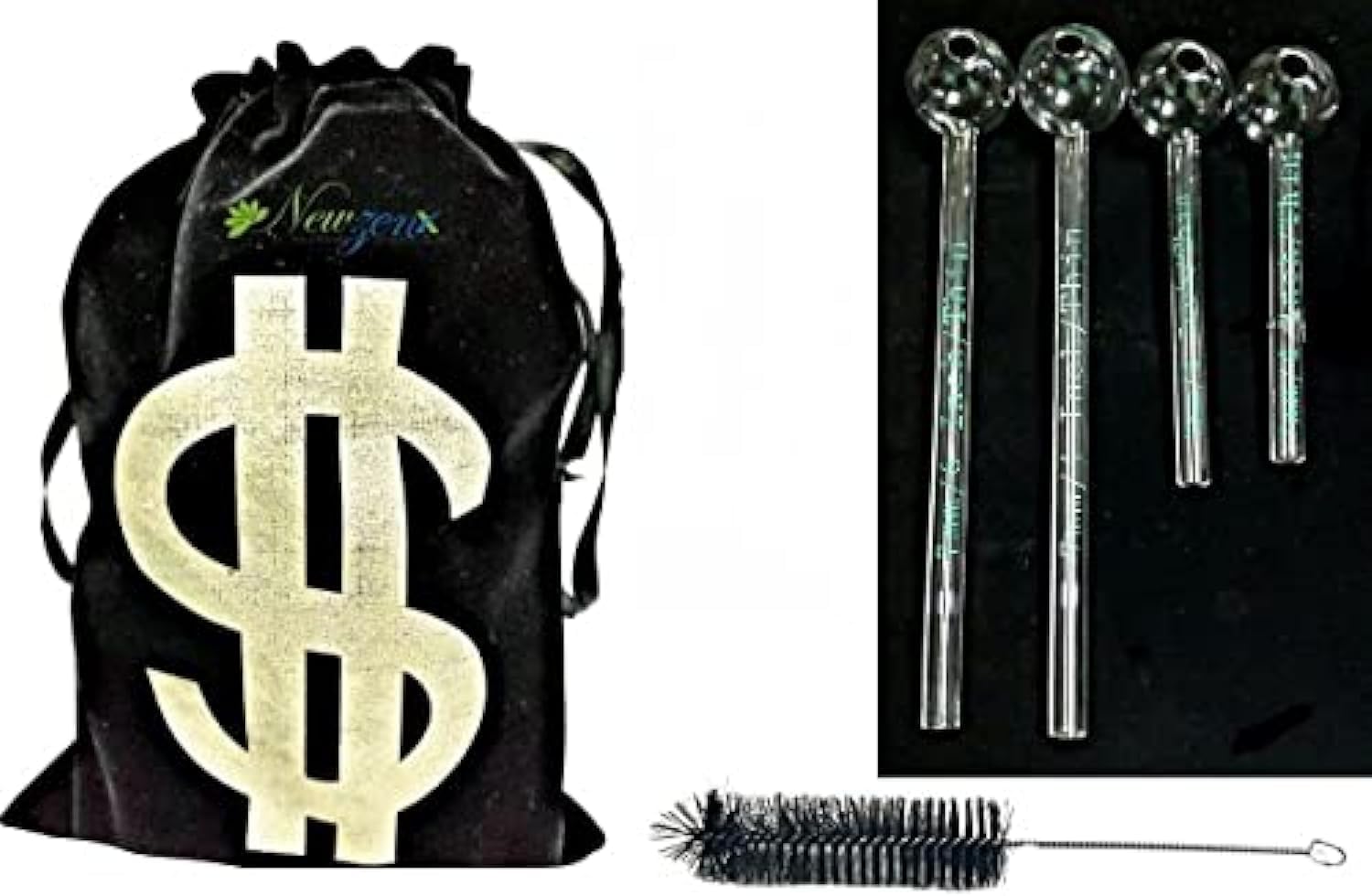 Oil Crystal Honey Pipe 4 Pieces Combo Scientific Glass Pipe (7mm/6 Inch 2 Pieces & 4 Inch 2 Pieces/Value Pack) Incl. Velvet Pouch & Pipe Cleaner