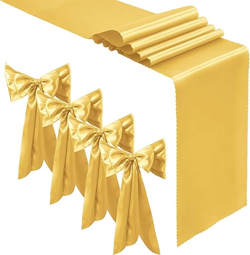 12 caminos de mesa de satén dorado de lujo de 12 x 108 pulgadas, caminos de mesa de boda sedosos, decoración de mesa elegante, caminos de mesa