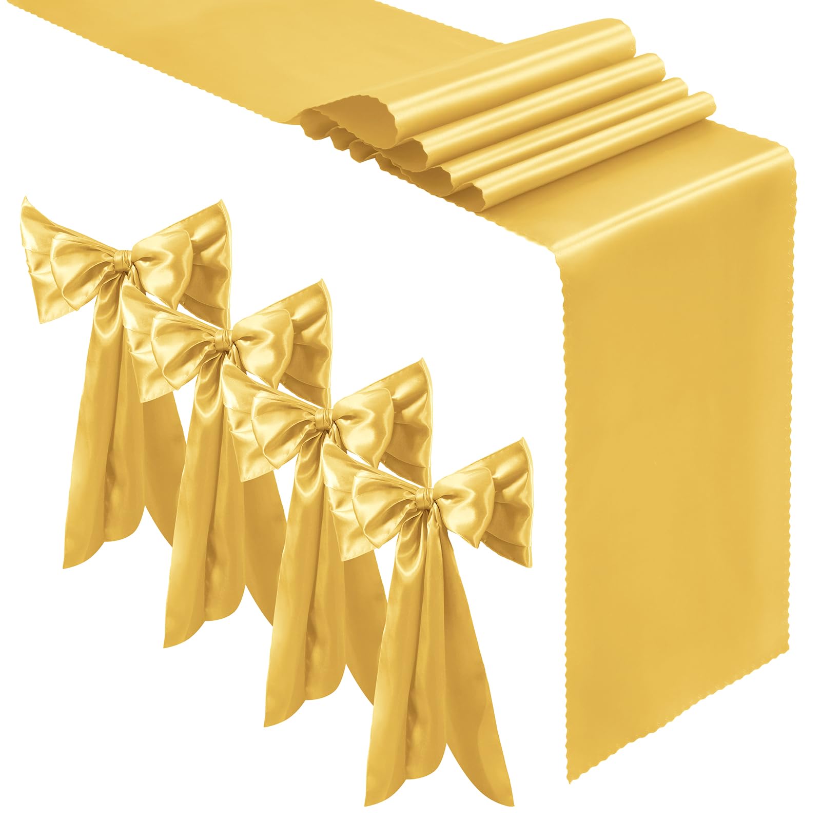 Aormenzy 12 Pcs Luxury Gold Satin Table Runners 12 x 108 Inch, Silky Wedding Table Runners, Elegant Table Decor, Bright Smooth Table Runners for