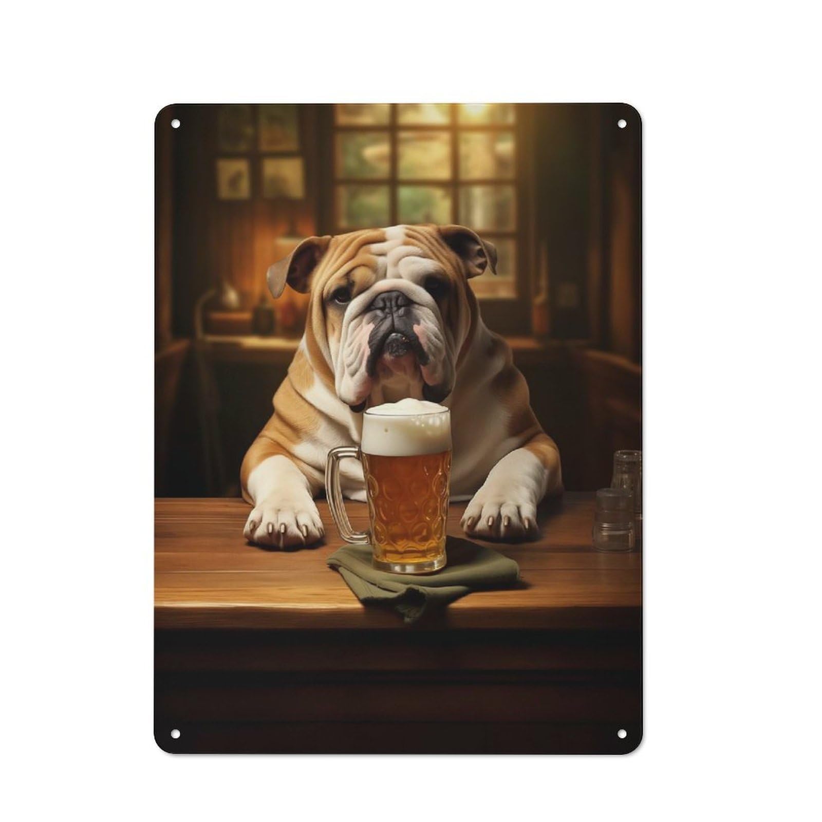 Junmoney English Bulldog Drink Beer Metal Wall Sign 40X30cm Featuring For Bar Or Restaurant, For Themed Interiors In Bars And Restaurants