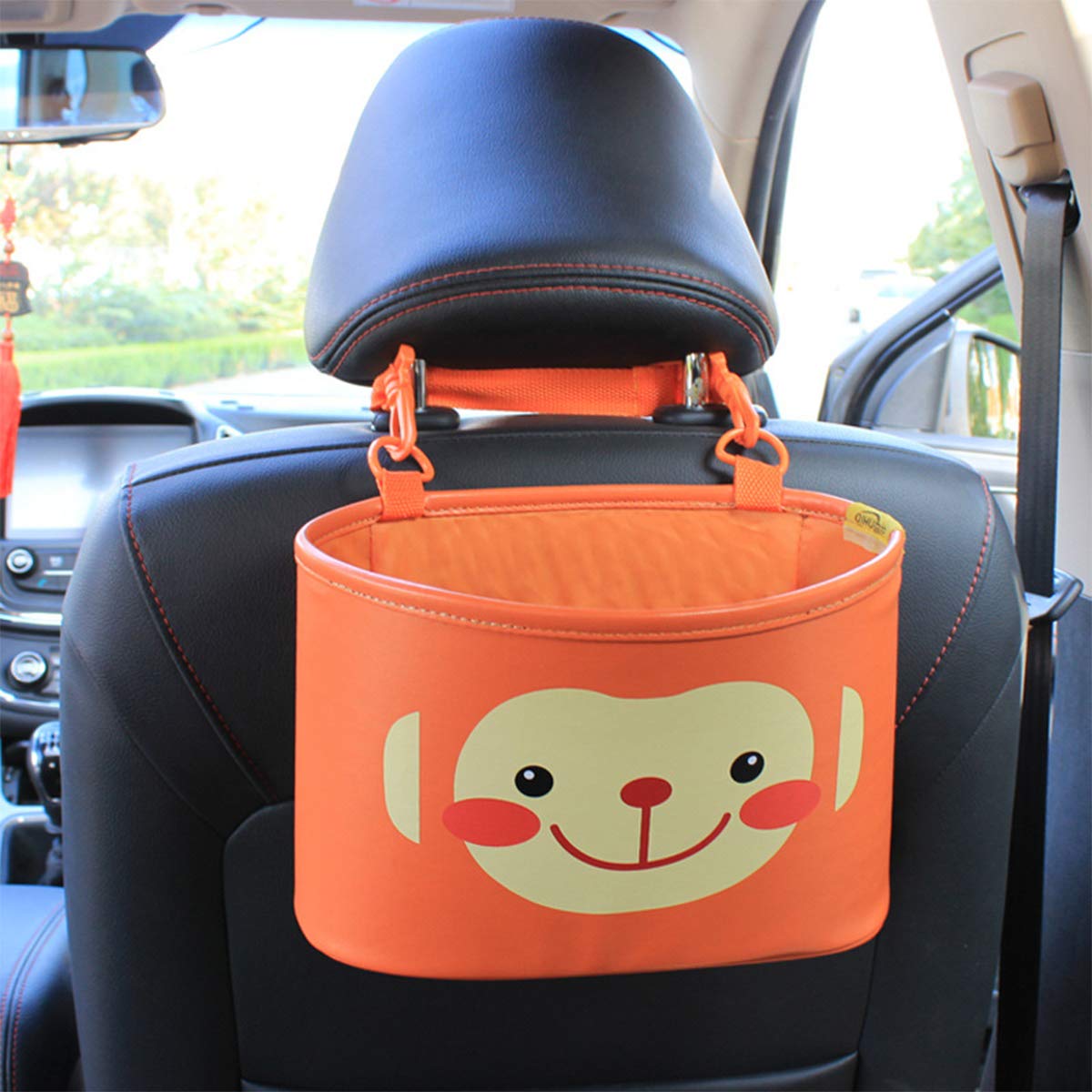 Ergocar Car Organiser Cute Cartoon Car Back Seat Pocket Car Seat Organiser Microfiber PU Leather Hanging Storage Box for Kids - Monkey
