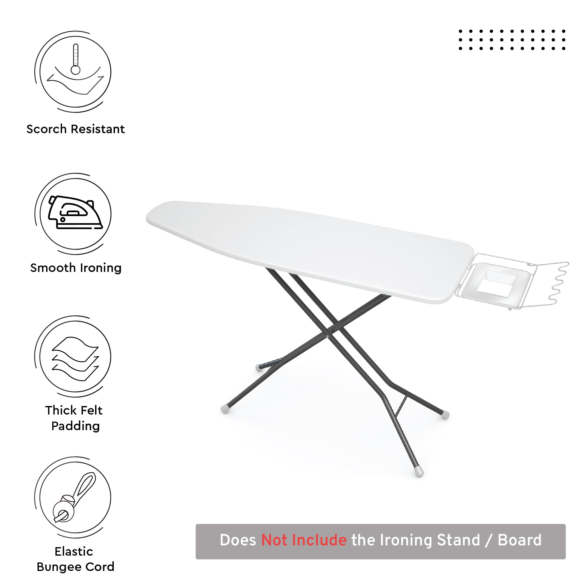 Encasa Ironing Board Covers (up to 114 x 35 cm) Elastic Tightening with Thick 4 mm Felt Padding, Easy Fit, Scorch Resistant, Plain Colors- Grey — view 15