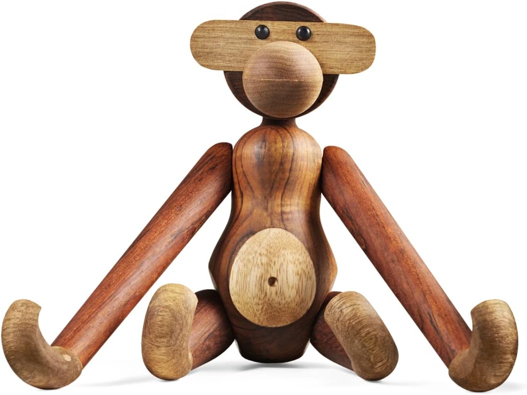 Kay Bojesen Monkey Medium Teak/Limba Wooden Figurine, Brown, 11" H, Gift Box Included