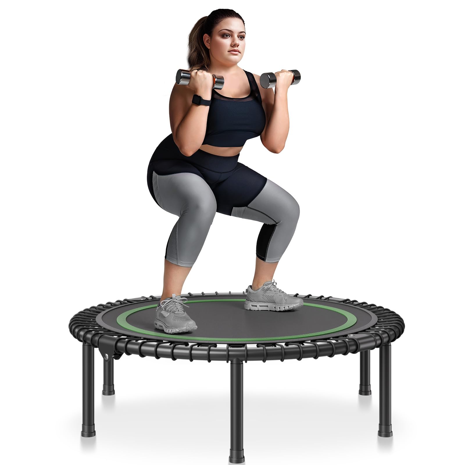 VEVOR Mini Trampolín Plegable de Fitness - 1027 mm, Capacidad Máxima 150 kg, Estable para Entrenamiento en Interiores o Jardines