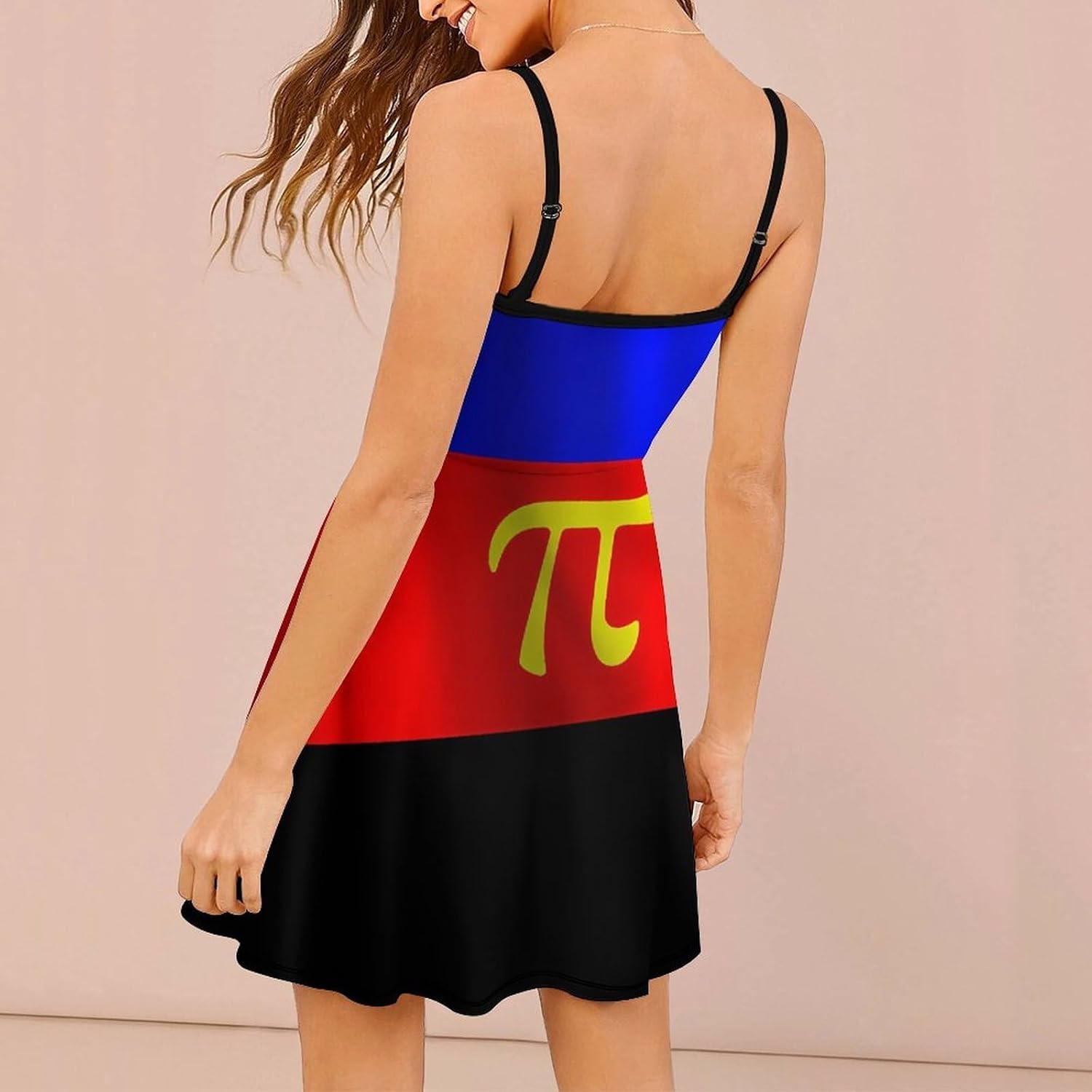 Flag of Polyamory Short Cami Dress for Women Adjustable Spaghetti Strap Flowy Sundress Beach Vacation