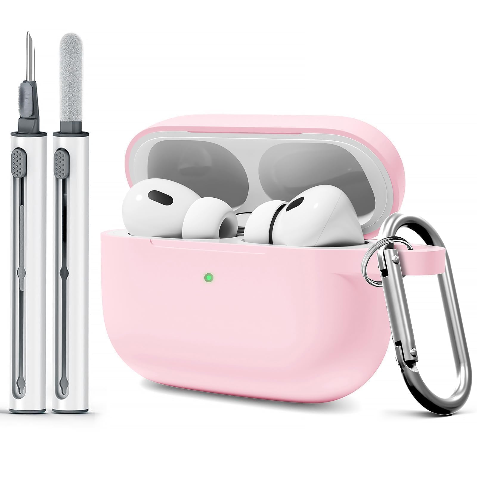Woyinger AirPods Pro Case Cover with Cleaner Kit,Soft Silicone Case for Apple AirPod Pro 1st/2nd Generation,AirPods Pro/Pro 2 Case Accessories with Keychain-Light Pink