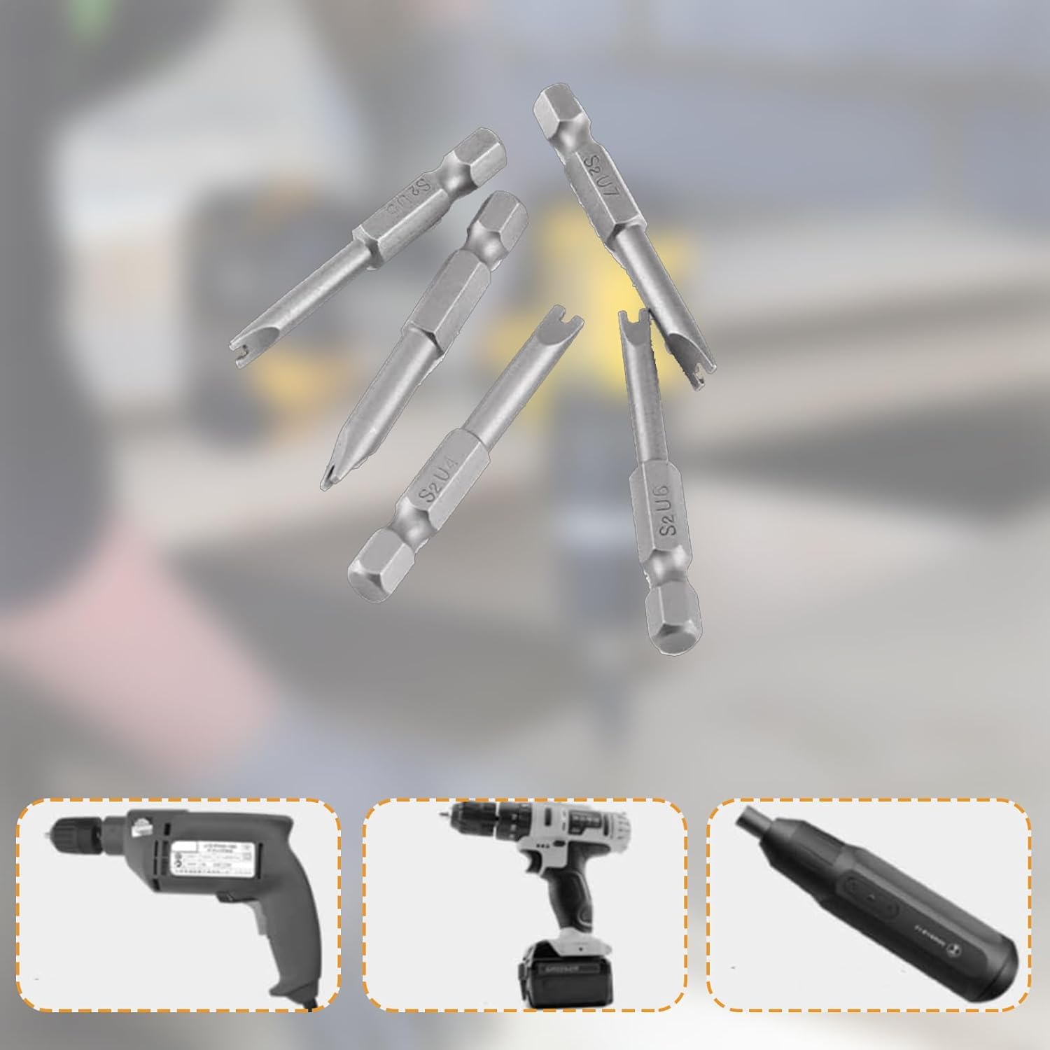 Uxcell 5-Piece U-Shaped Screwdriver Bit Set - 1/4" Hex Shank, Magnetic, S2 Steel, Sizes U4-U8 - View #10