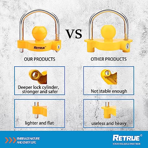 Image of RETRUE Universal Coupler Lock Trailer Locks Ball Hitch Trailer Hitch Lock Adjustable Security Heavy-Duty Steel Fits 1-7 /8 Inch, 2 Inch, 2-5 /16 Inch Couplers (Pack of 2)