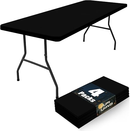 Miniatura 1 de Paquete de 4 manteles rectangulares de elastano de 6 pies, elásticos y ajustables para pícnic, elásticos y lavables para exteriores, campamentos,