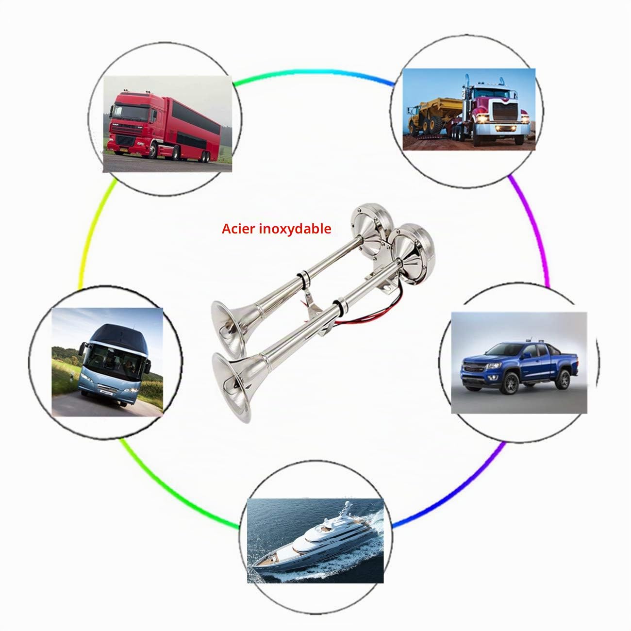 Klaxon de voiture car horn klaxon électrique en acier inoxydable trompette 150dB corne acier inoxydable 304 klaxon pour tout véhicule 12V camion fourgonnettes SUV voiture vans yacht etc