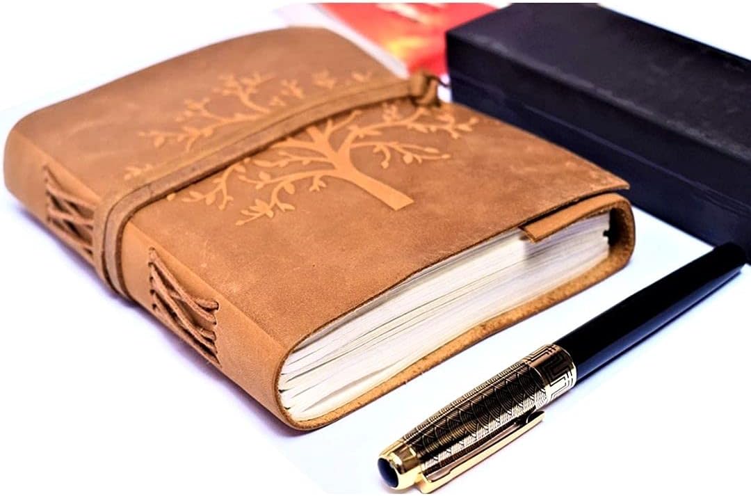 OVERDOSE Buff Tree Journal Diary Notebook - Handcrafted Buff Leather Journal For Story Writing Students, Notebook Sketchbook for Men & Women - Size 5x7 inches | 12x17 cm