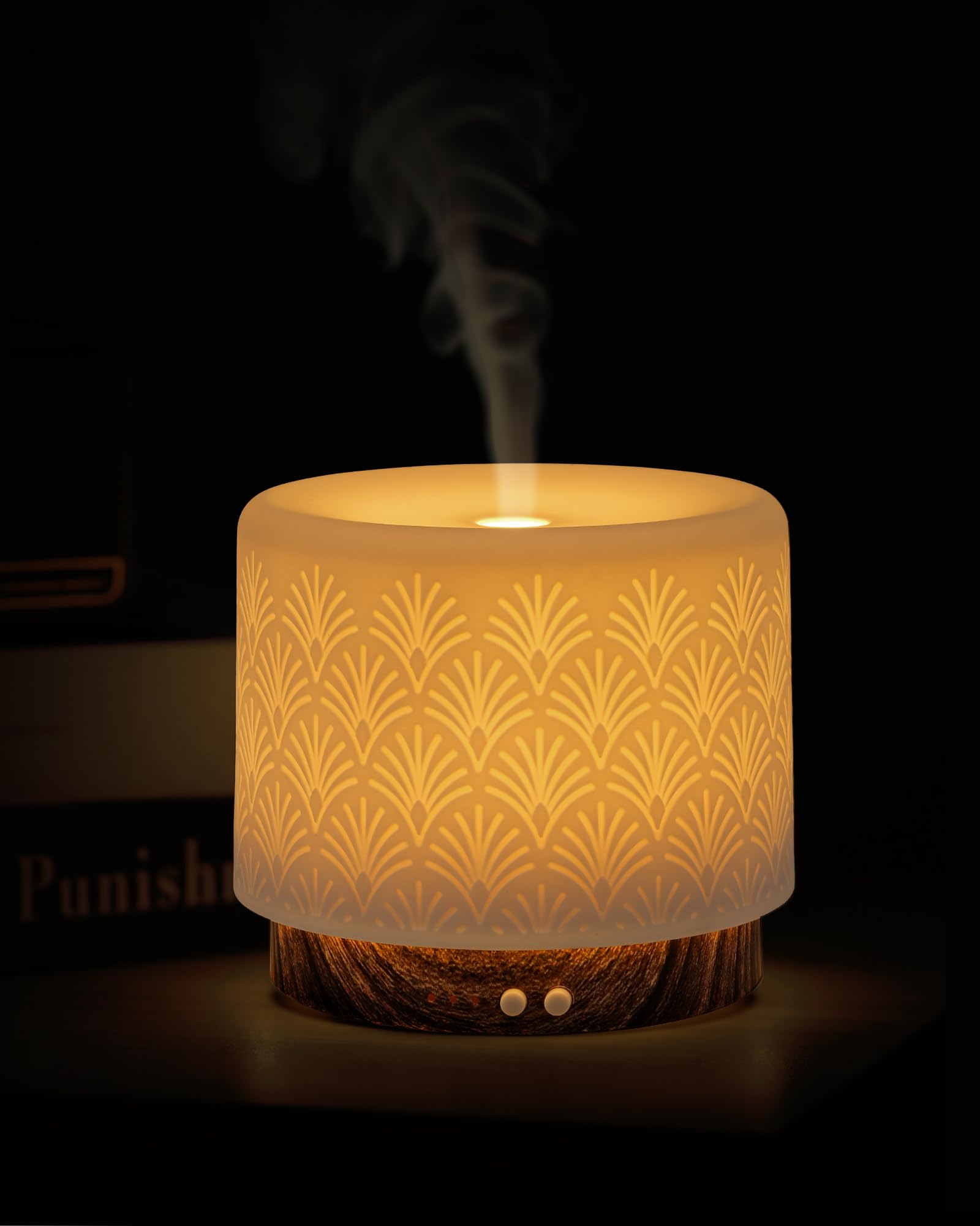 OnabovivaCoral Essential Oil Diffuser, 280ml Aromatherapy Diffuser with Auto Shut-Off, Ultrasonic Cool Mist, Ideal for Large Rooms, Whisper-Quiet, Ceramic & Walnut Base