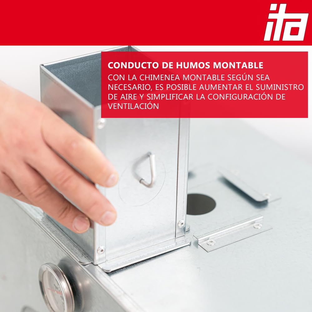 ITA Ahumador Eléctrico 7012 - Set de Smoker con Calefacción, Generador de Humo - Armario con Ventana y Chimenea - Acero Aleado - Calidad UE, Directo del Fabricante - 81 cm con 3 Estantes