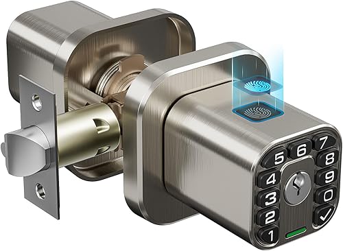 Pomo de puerta de huellas dactilares, cerradura de puerta biométrica inteligente con teclado, perilla de puerta de código de entrada sin llave,