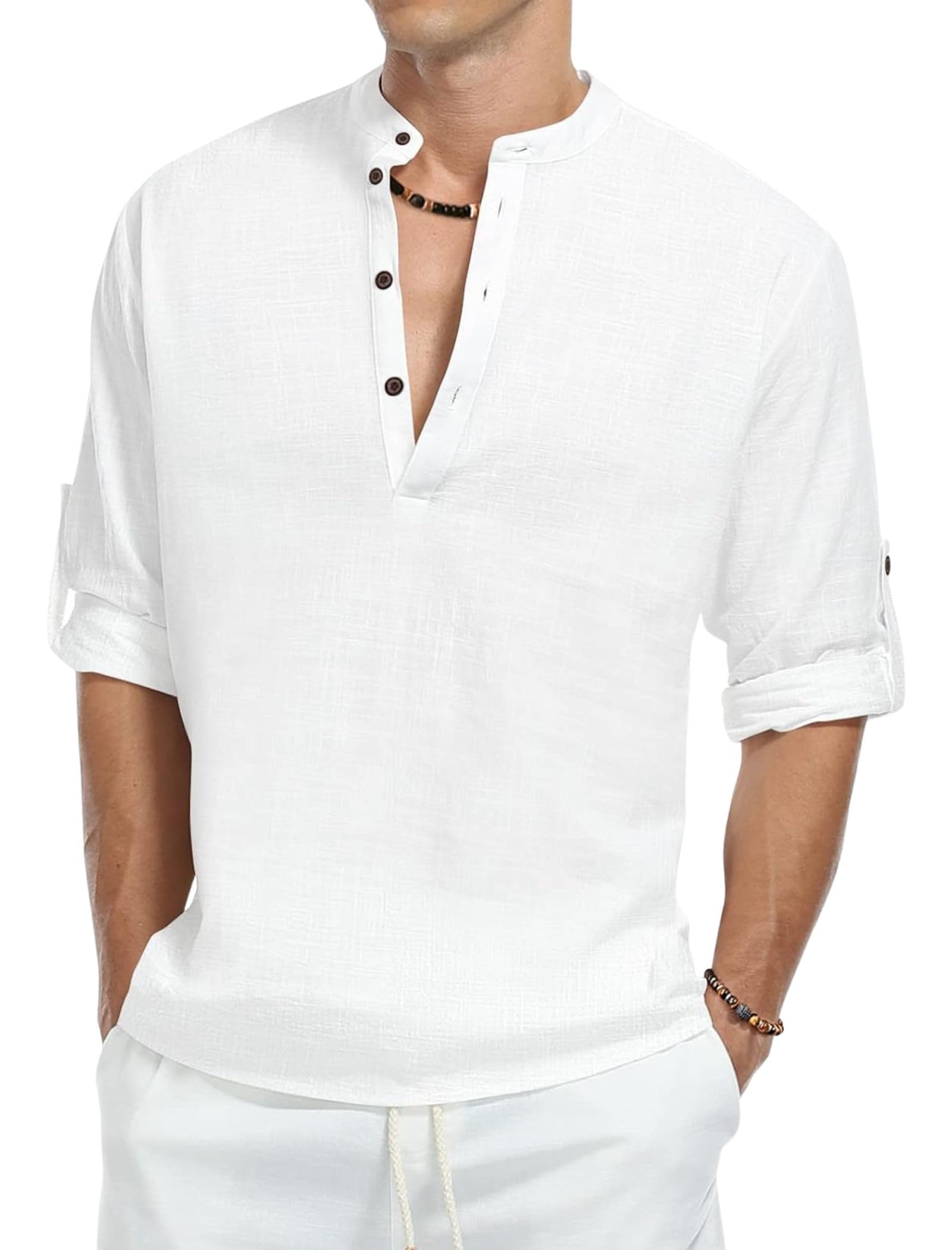 U.S. Polo Assn. Men's Solid Casual Regular Fit Cotton Blend Mandarin/Chinese Collor Full Sleeve Straight Kurta Shirt in neutral