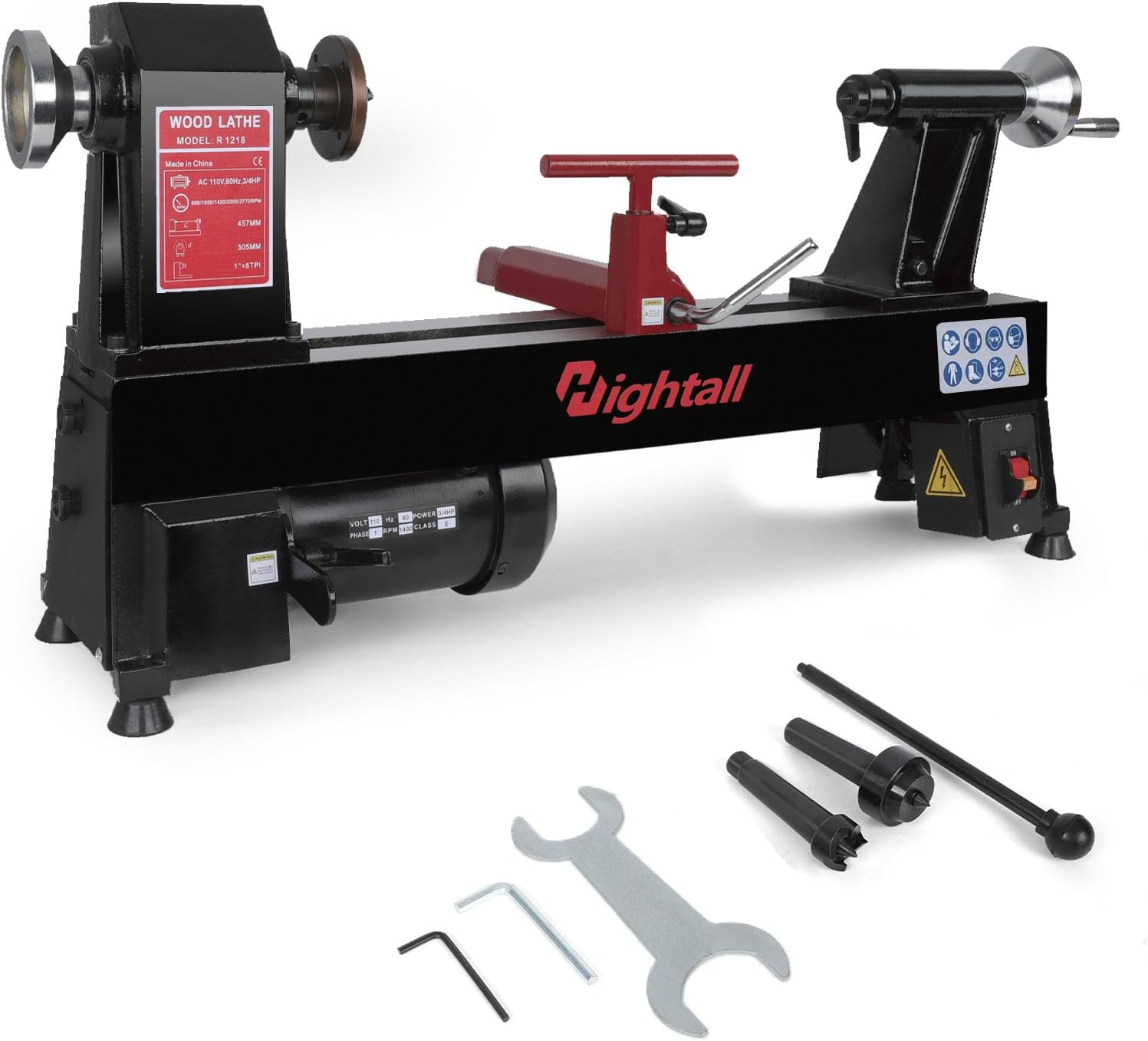 Wood Lathe Machine, 12 x 18 inch, 550W 3/4HP, 5 Speed Settings 680-2770 RPM,Benchtop Lathe with MT2 Drive/Live Center 12x18"