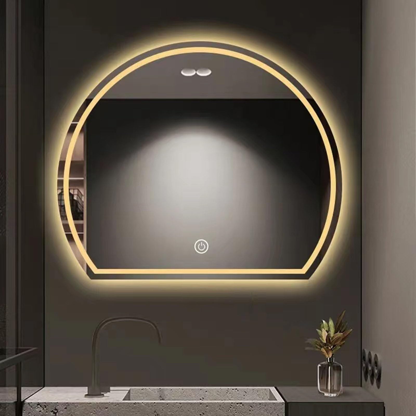 SXFSDOU Illuminated Bathroom Mirror with Touch Switch, LED Lighting, Semi-Circle Decorative Wall