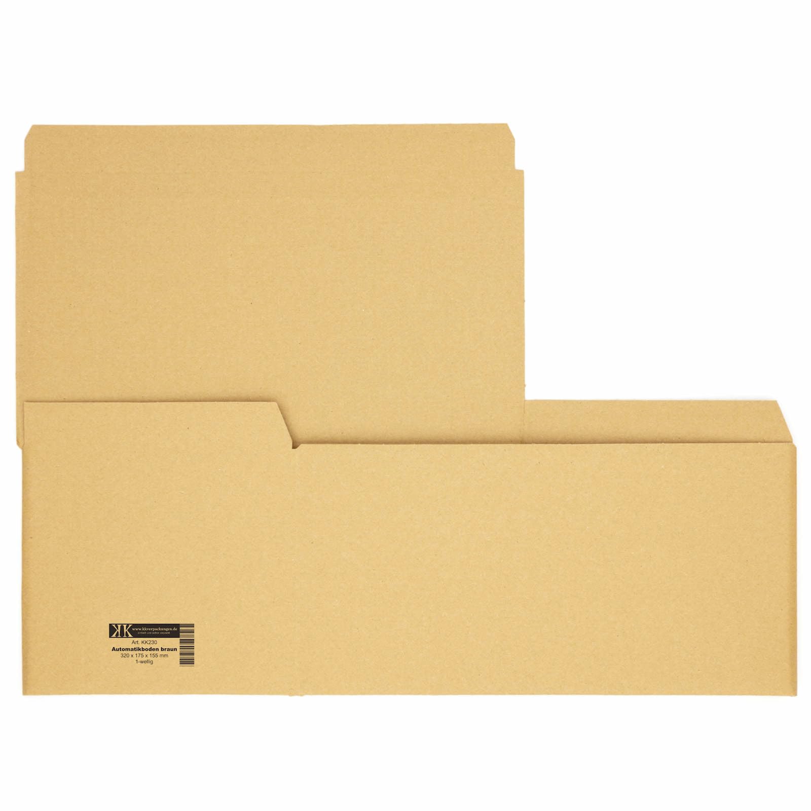 KK Verpackungen Automatikbodenkartons | 1200 Stück, 320 x 175 x 155 mm | Versandkarton mit Steckverschluss & vorgeklebtem Boden | 1-wellig, FEFCO 0713 | Faltschachtel für Warenversand