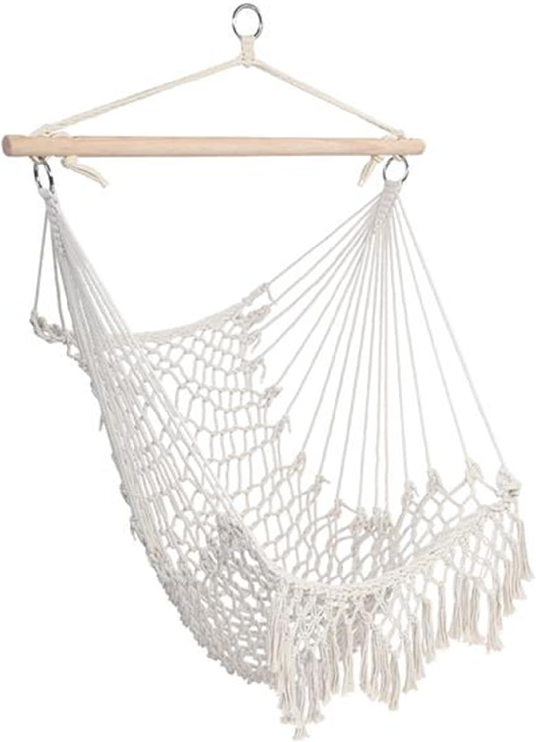 Rope Sling with Tassel Cotton Rope Hanging Chair for Home Outdoor Yard Garden Beige
