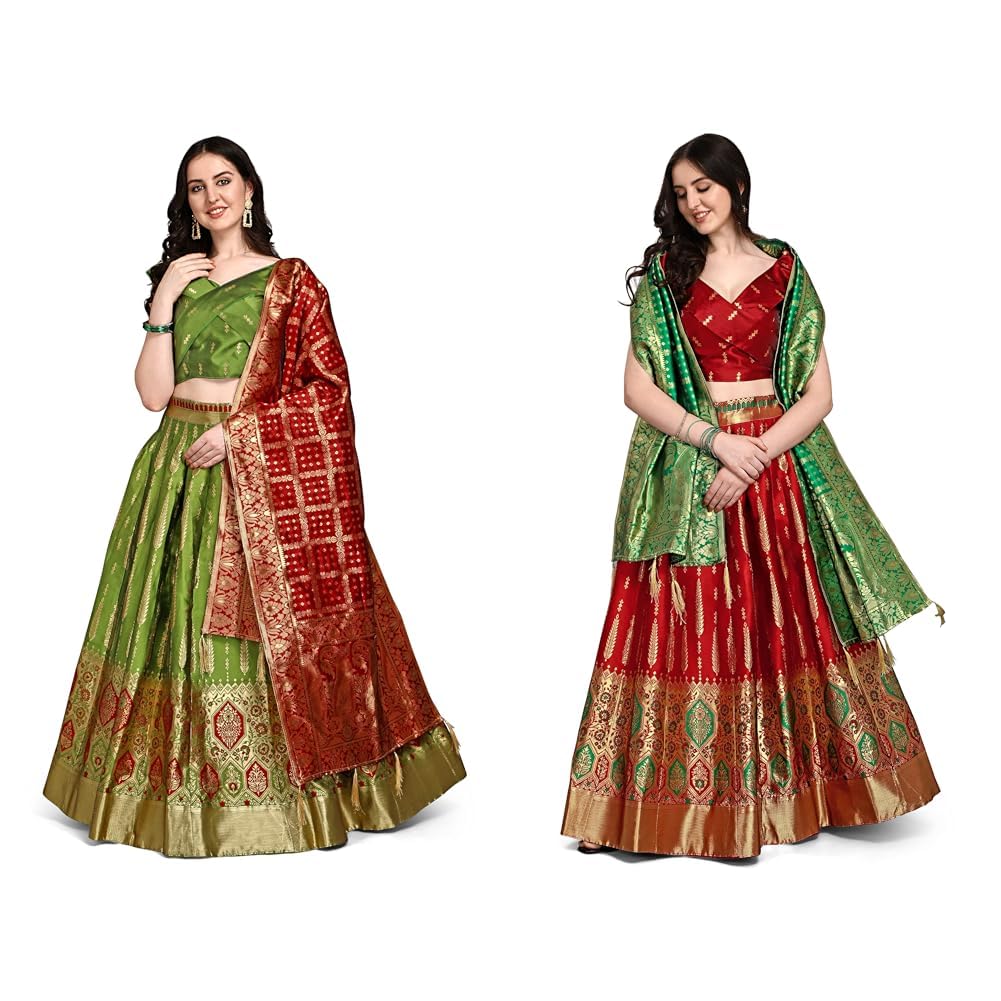 purvaja Women's Jacquard Semi-Stitched Lehenga choli (Swastik-Mehendi_Mehendi_Free Size) Women's Jacquard Semi-Stitched Lehenga choli (Swastik-Red_Red_Free Size)-picture-13