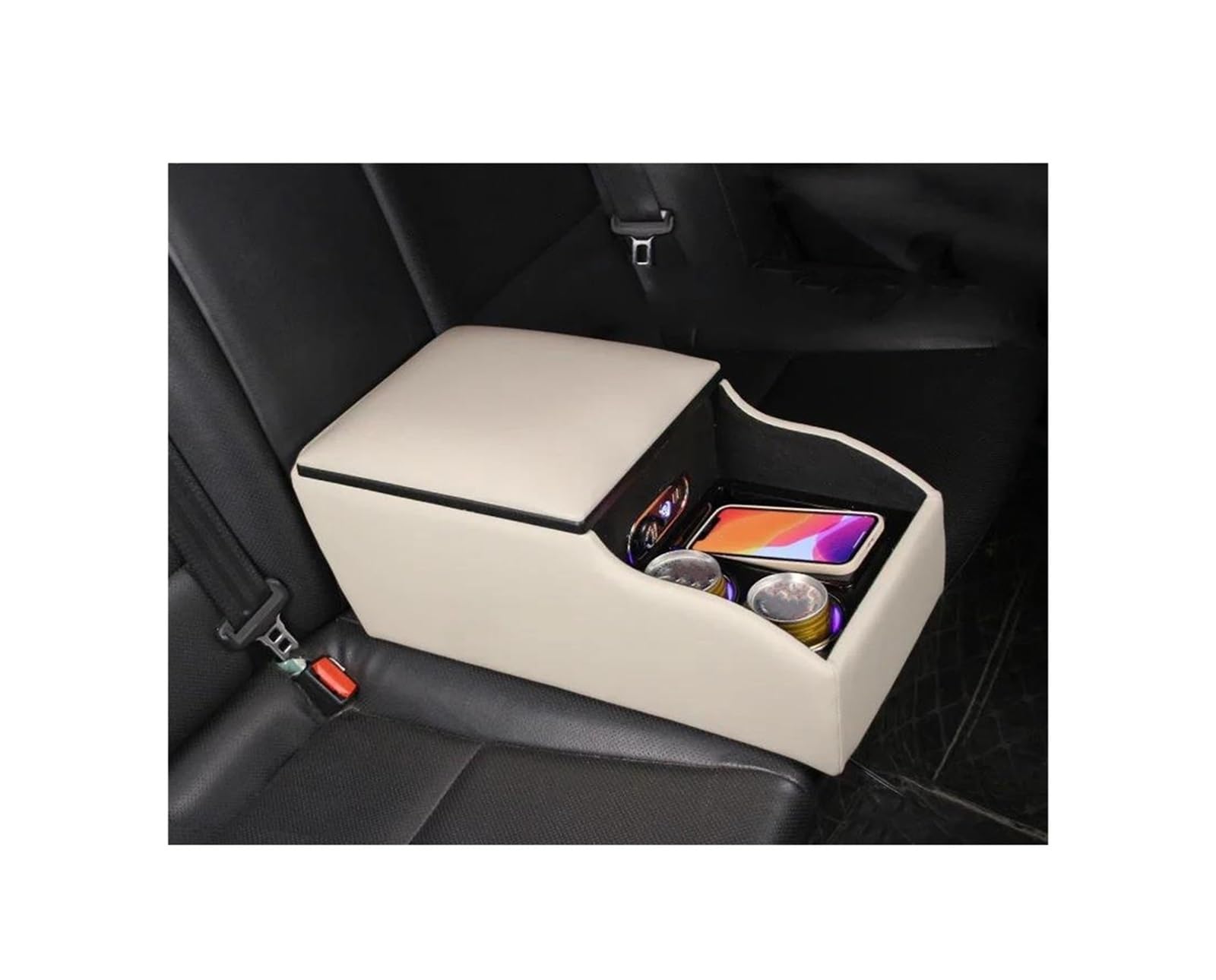 Car Interior Rear Handrail Armrest Box With Atmosphere And USB Charging FOR KIA For Amanti For Avella For BESTA For Bongo For Borrego For Cadenza(Model B Beige)