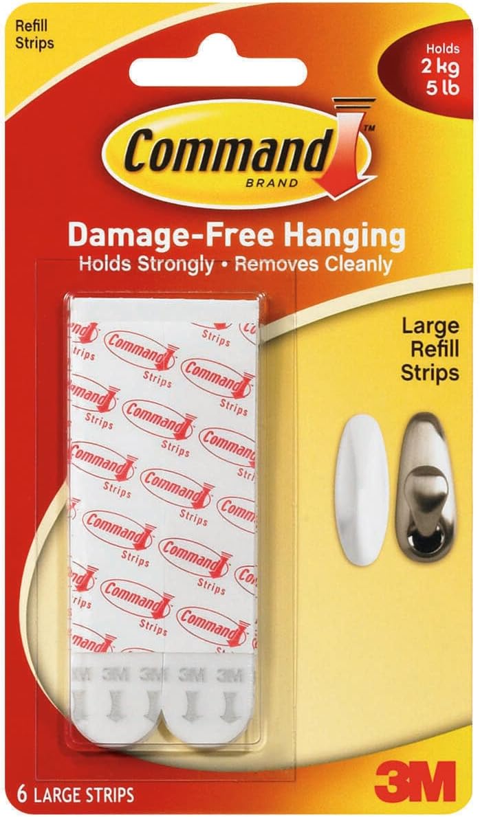 Command Large Refill Replacement Strips, Re-Hang Indoor Hooks, White, 6-Strips