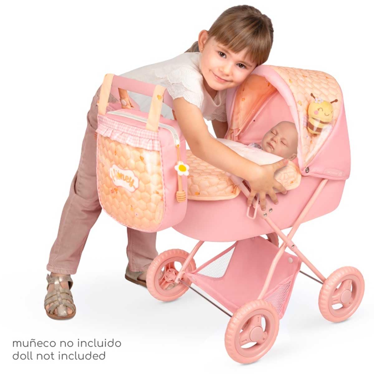 Carro de Muñecas Plegable con Sombrilla y Peluche Honey DeCuevas 85070
