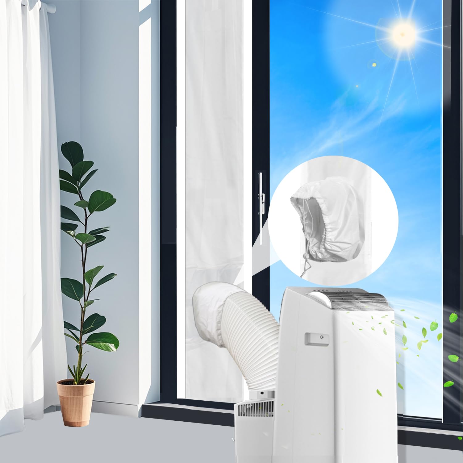 Kit de sellado de puerta corredera portátil para aire acondicionado inversor compatible con Midea Etc Inverter AC 14000 BTU diseñado para manguera en manguera, kit de ventilación portátil de puerta