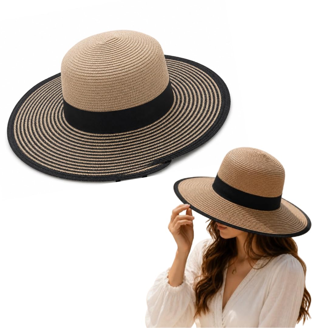 Women Wide Brim Summer Sun Hat for Beach Vacation Travel, Foldable Straw Hat with UV Protection, Lightweight Breathable Floppy Beach Cap for Holiday Outdoor Picnic Pool Party-image-5
