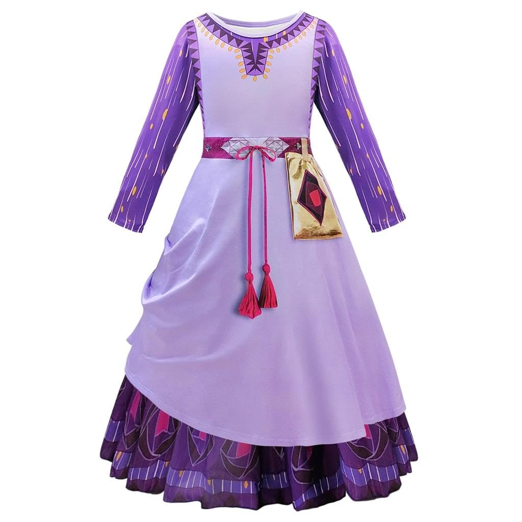 (8-9 YRS) Dressy Daisy Dream Princess Fancy Dress Up Costume for Little Girls Halloween Birthday Party Outfits Purple