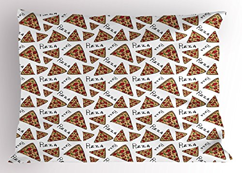 Ambesonne Pizza Pillow Sham, Pattern in Hand Drawn Doodle Style Pizzeria Menu Fast Food Delicious Gourmet Eating, Decorative Standard Size Printed Pillowcase, 26